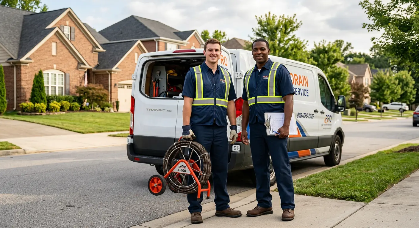 Sewer and drain service team with equipment ready for work in Fort Campbell North
