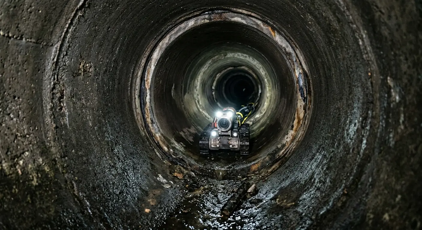 Robotic sewer camera inspecting pipe interior for Sewer Line Cleaning in Fort Campbell North